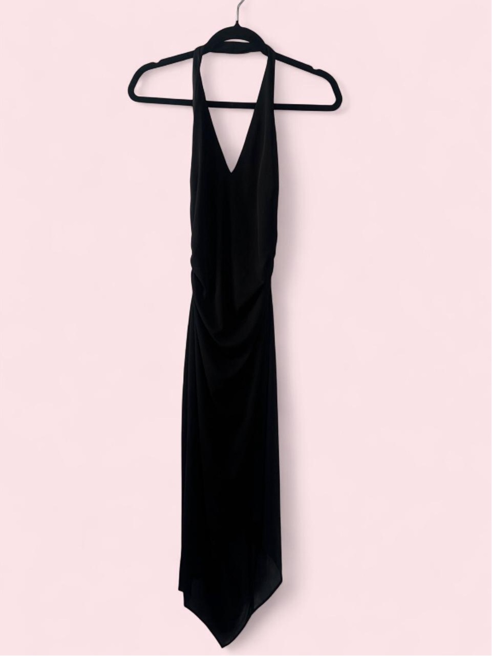 David Meister Black One-Shoulder Draped Gown